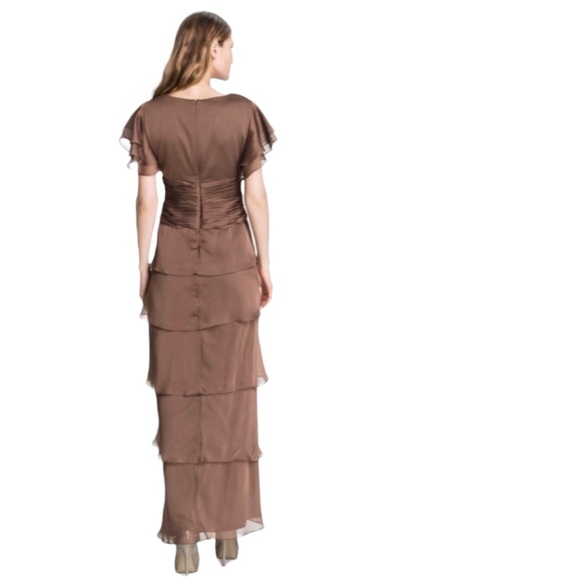 Adrianna Papell Occasions Flutter Sleeve Tiered Chiffon Gown Brown 10 - Picture 10 of 17